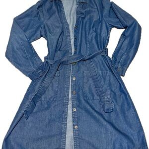 Denim Belted Shirt Dress Jacket - Blue